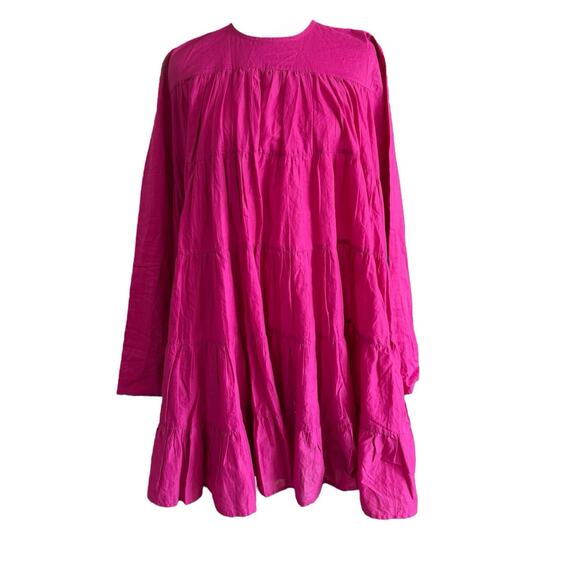 Merlette Soliman Dress Fuchsia Small Tiered Swing Mini Pima Cotton - Picture 5 of 12